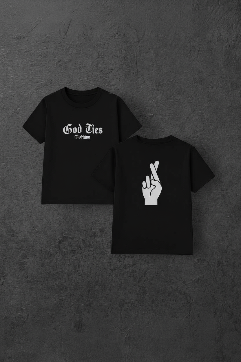 God Ties Clothing T-Shirt W/ Fingers crossed on the back